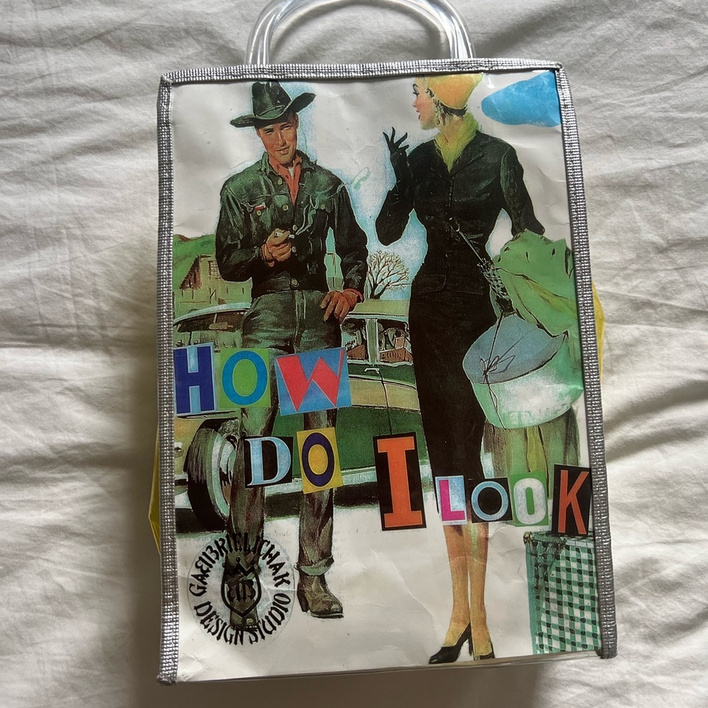 Vinyl transparent bag with vintage artwork